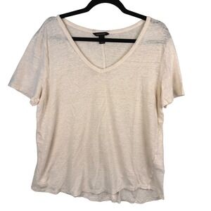 Banana Republic T Shirt Top XL Womens Linen‎ Ivory V-Neck Short Sleeve Travel